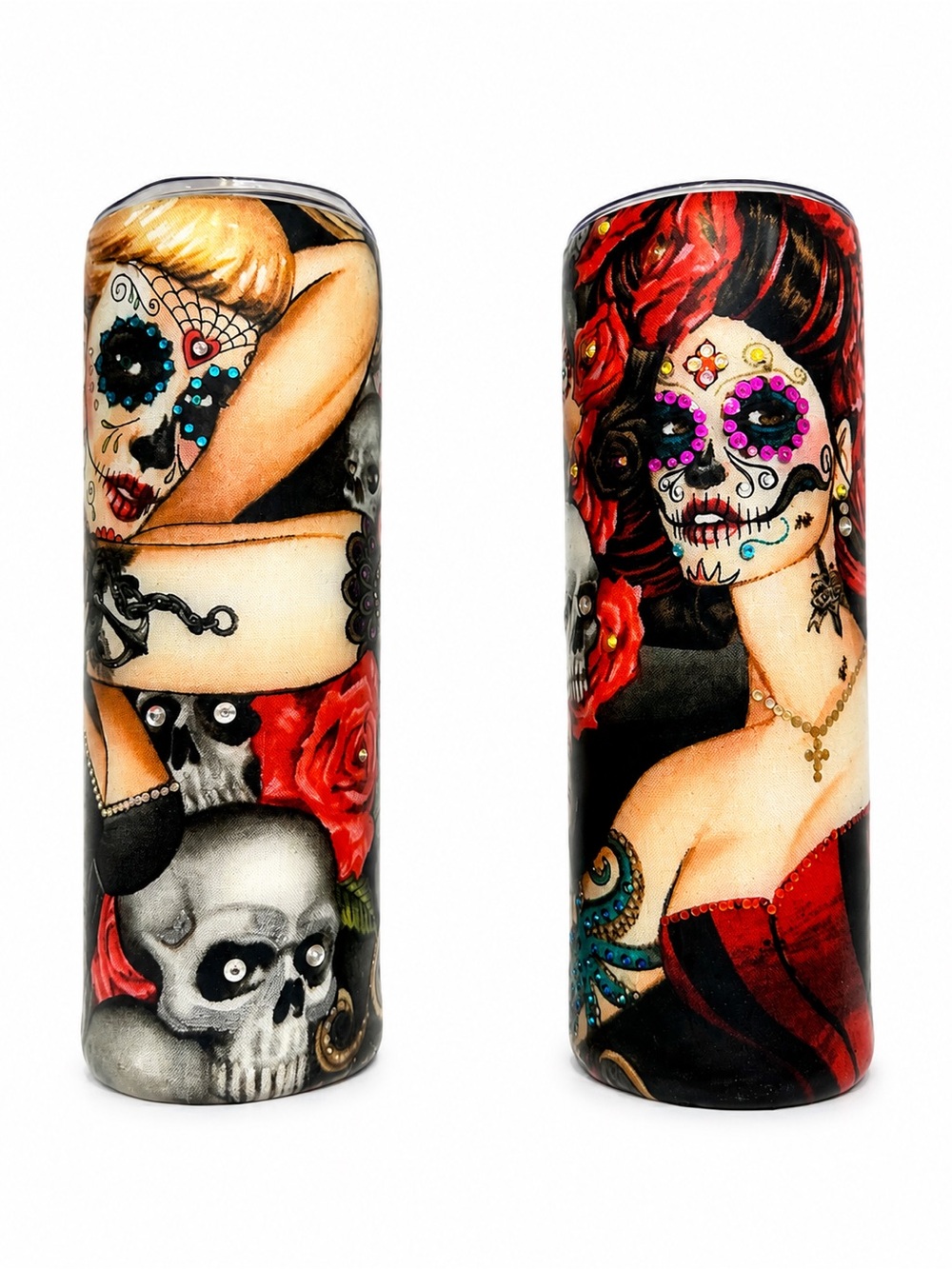 Day of the Dead Decorative Candle Sleeve - Red & Black